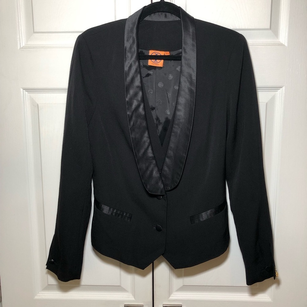 Tory Burch 100% Wool Black Tuxedo Blazer Size 8